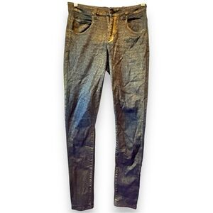 Delia’s Liv Metallic Gold Low Rise Skinny Jeans | Vintage Glitter Y2K Biker Cute